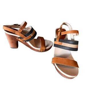 Jambu Heeled Sandals Womens Leather Viola 9.5M Brown Black Platform Buckle Sling